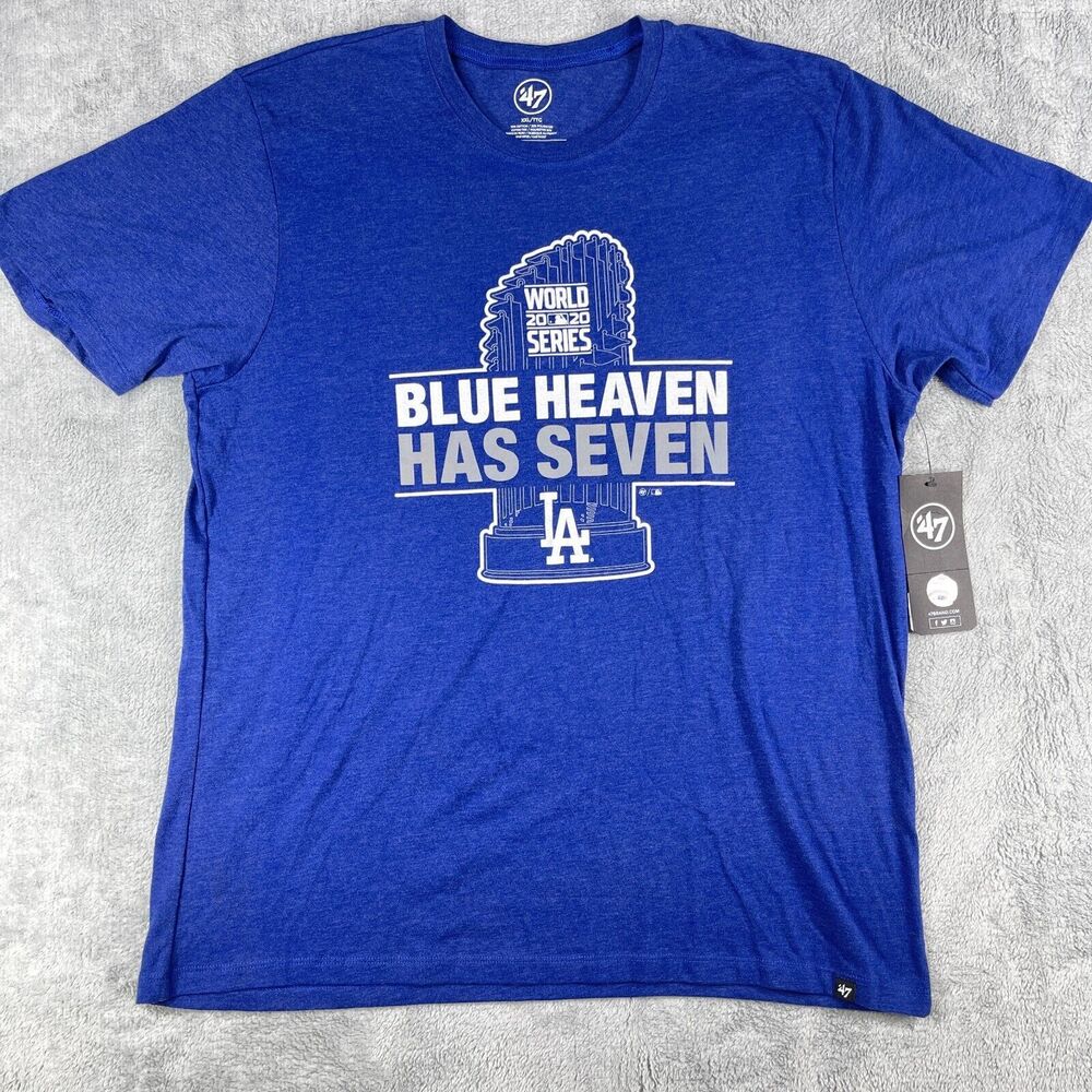 47 Brand T-Shirt Men XXL Blue LA Dodgers Blue Heaven Has Seven World Series - Picture 1 of 10